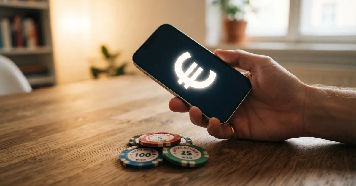 Kartenterminal und Smartphone auf einem Holztisch neben einer Geldbörse — 30 euro bonus ohne einzahlung casino
