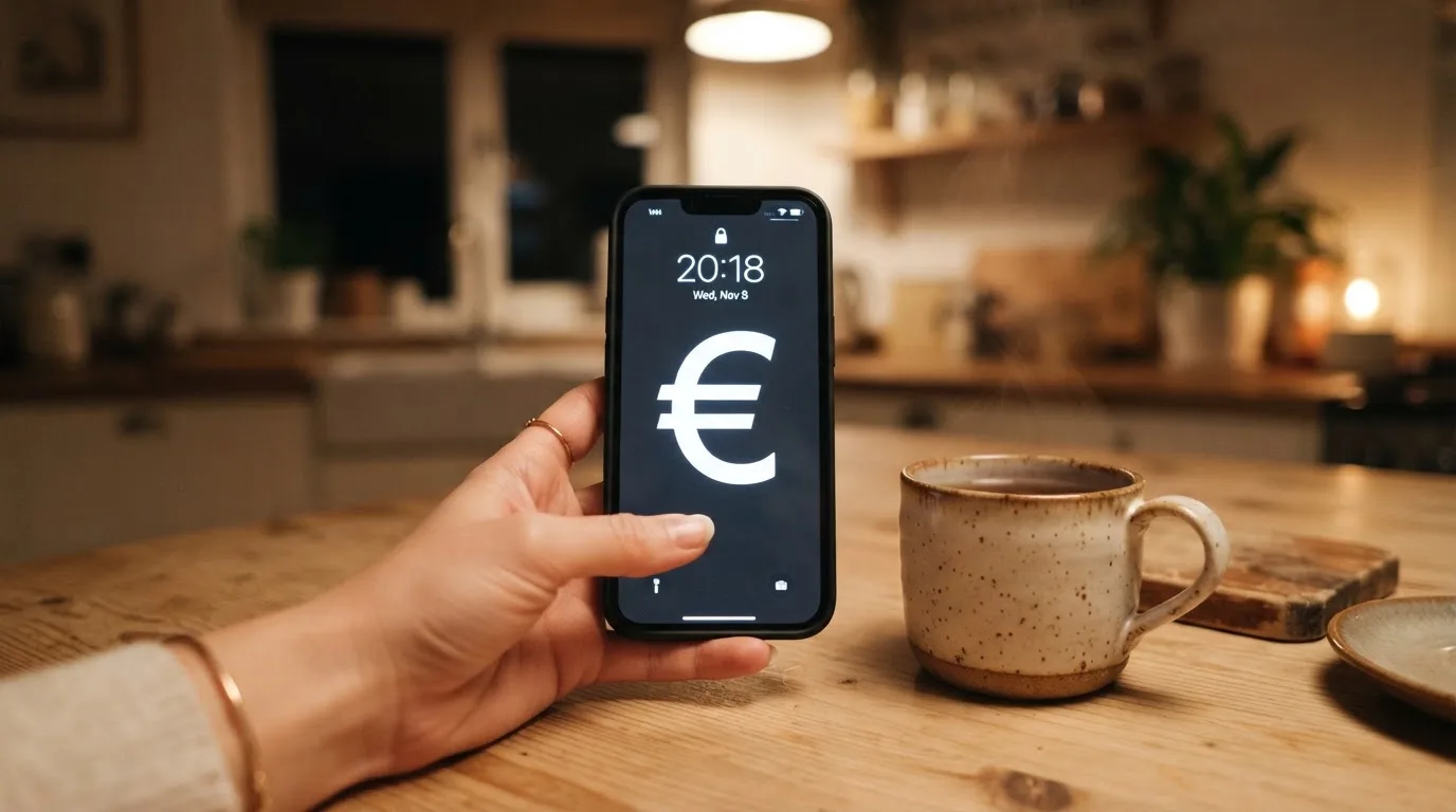 Hand hält ein Smartphone, daneben eine Tasse Tee, ruhige Abendstimmung am Küchentisch — beste online casinos mit österreichischer lizenz