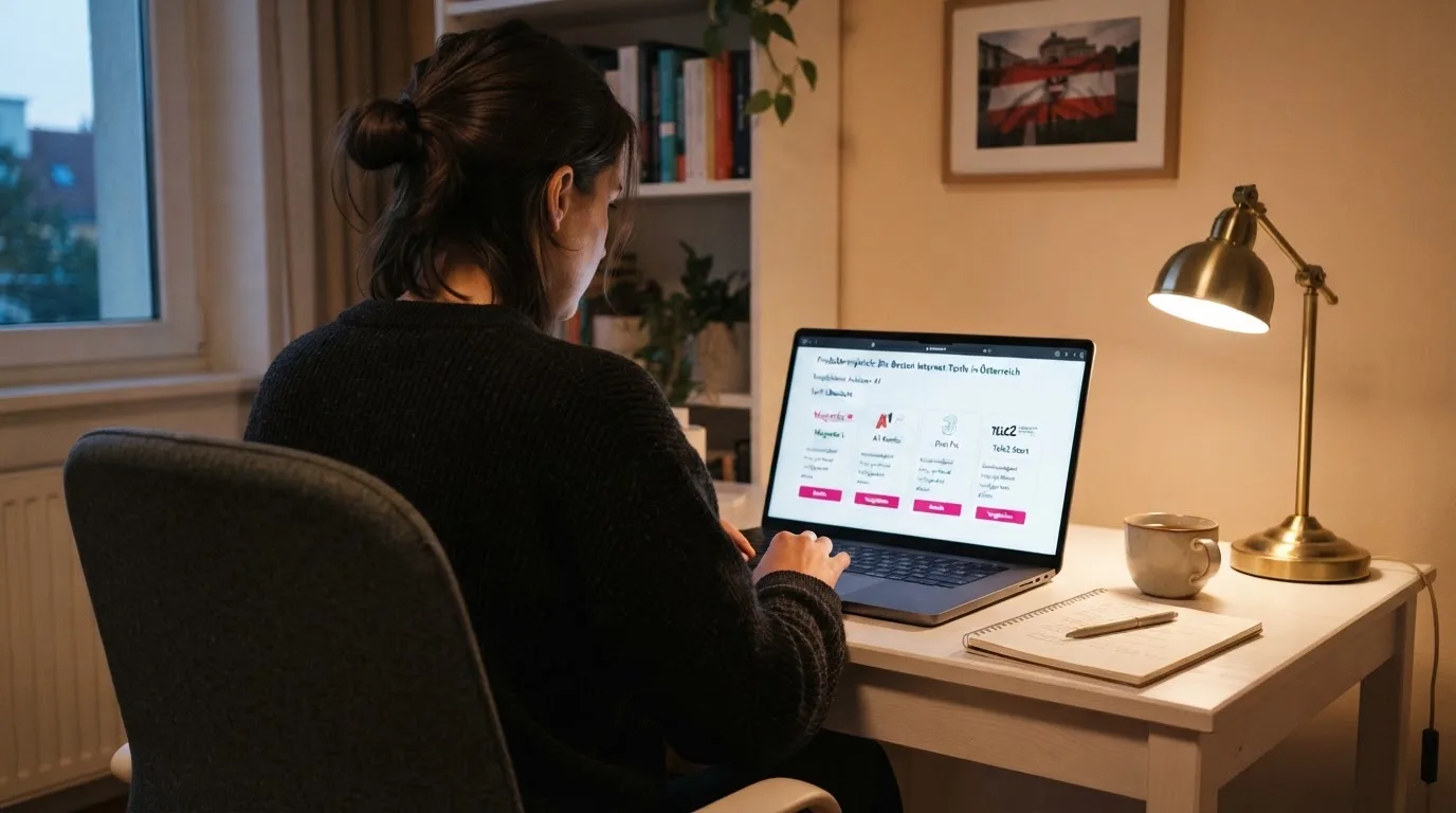 Person am Laptop liest eine Übersichtsseite zu Glücksspielen im Internet — beste online casinos ohne limit