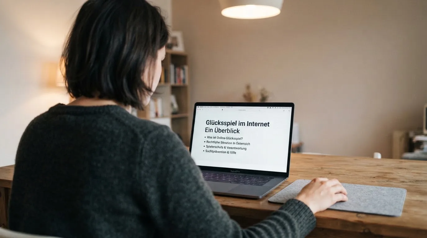 Person am Laptop liest eine Übersichtsseite zu Glücksspielen im Internet — bitcoin cash casino vergleich