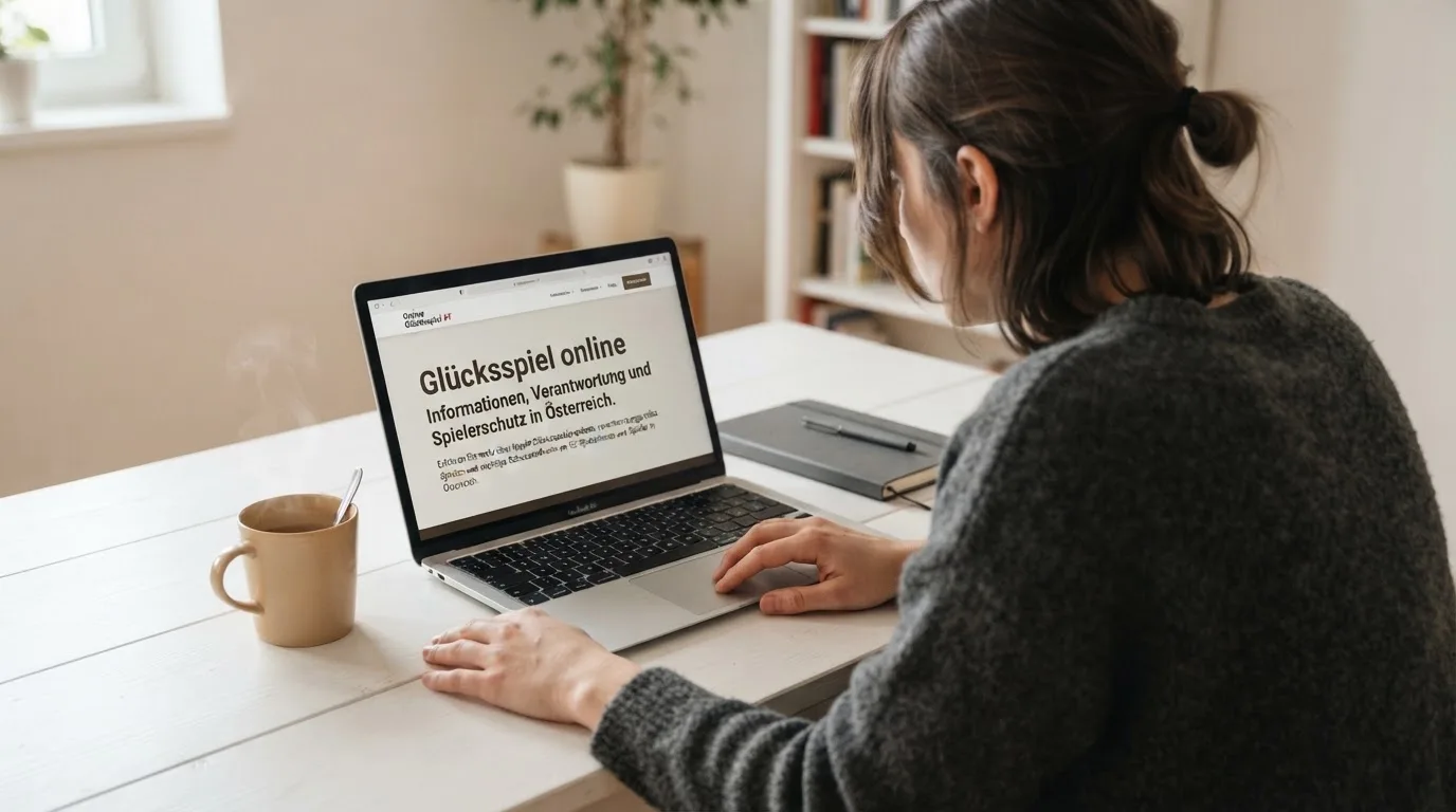 Person am Laptop liest eine Übersichtsseite zu Glücksspielen im Internet — handy casino echtgeld bonus ohne einzahlung